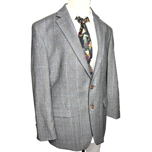 Lauren Ralph Lauren Men Size Black/White Glen Check Wool Two Button Blazer 44R - Picture 9 of 15